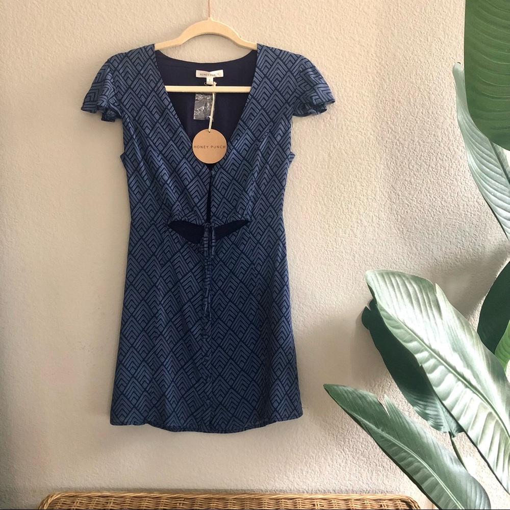 Honey Punch Blue Patterned Mini Dress (NWT)